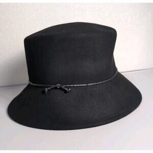 Wool Felt Cloche Bucket Hat Black With Tie Knot